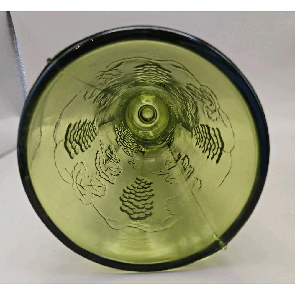 Vintage MCM Vase Green Glass Pedestal‎ Indiana Pressed Depression Glass 70's